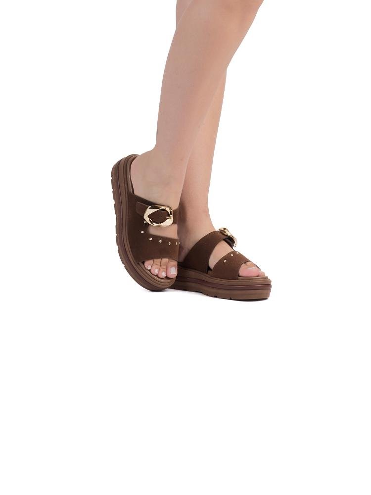 Tamanco Flat Bebecê Fivela E Camurça Marrom 2