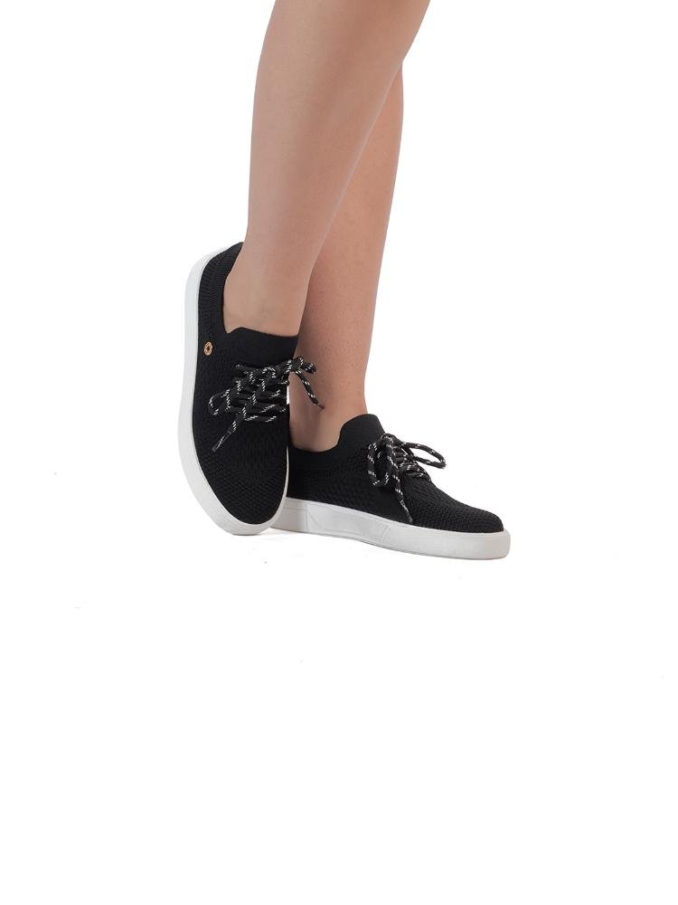 Tênis Bebecê Casual Knit com Cadarço Preto 2