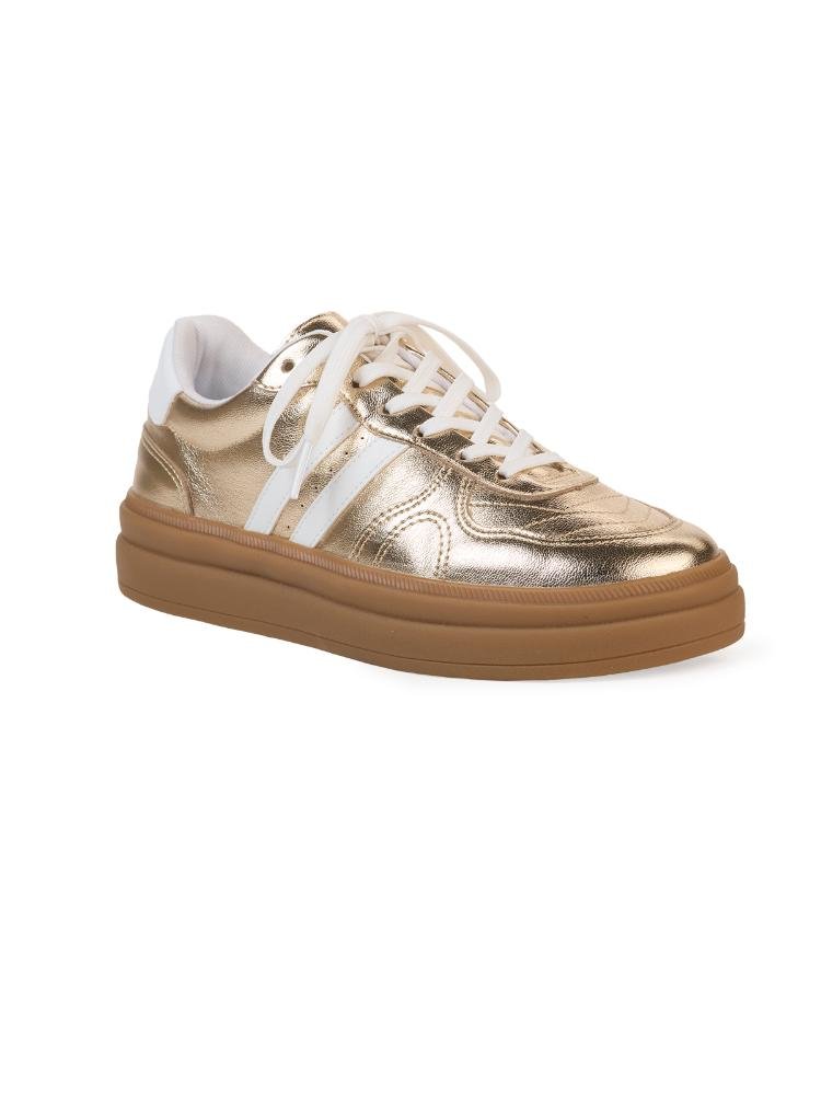 Tênis Casual Bebecê Metalizado com Listras Laterais Dourado 3
