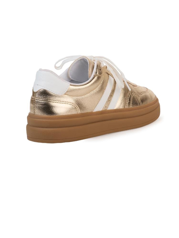 Tênis Casual Bebecê Metalizado com Listras Laterais Dourado 4