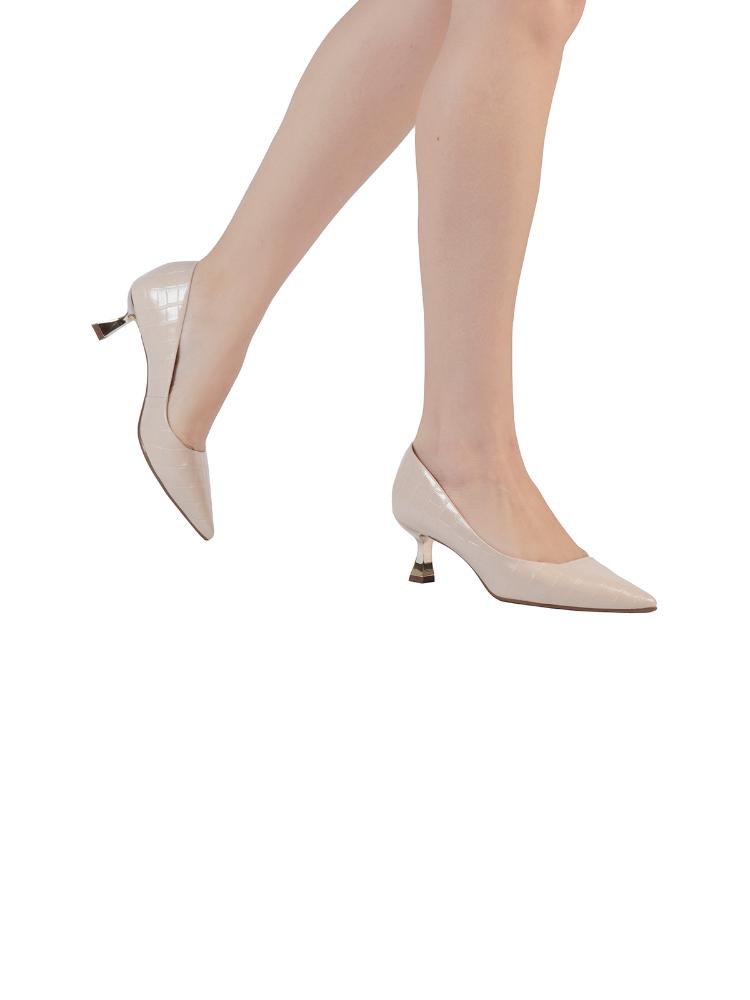 Scarpin Bebecê Clássico Salto Dourado Creme 2