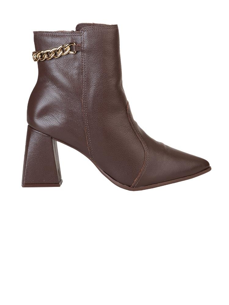 Ankle Boot Bebecê Em Couro Com Corrente