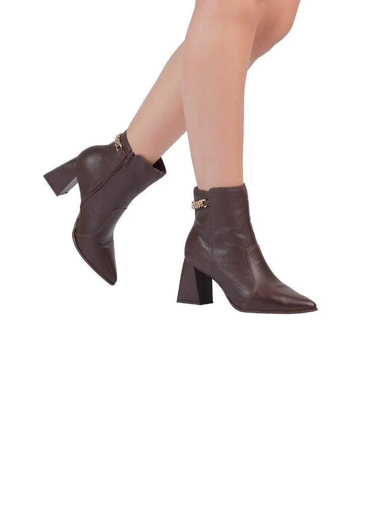 Ankle Boot Bebecê Em Couro Com Corrente Marrom 2