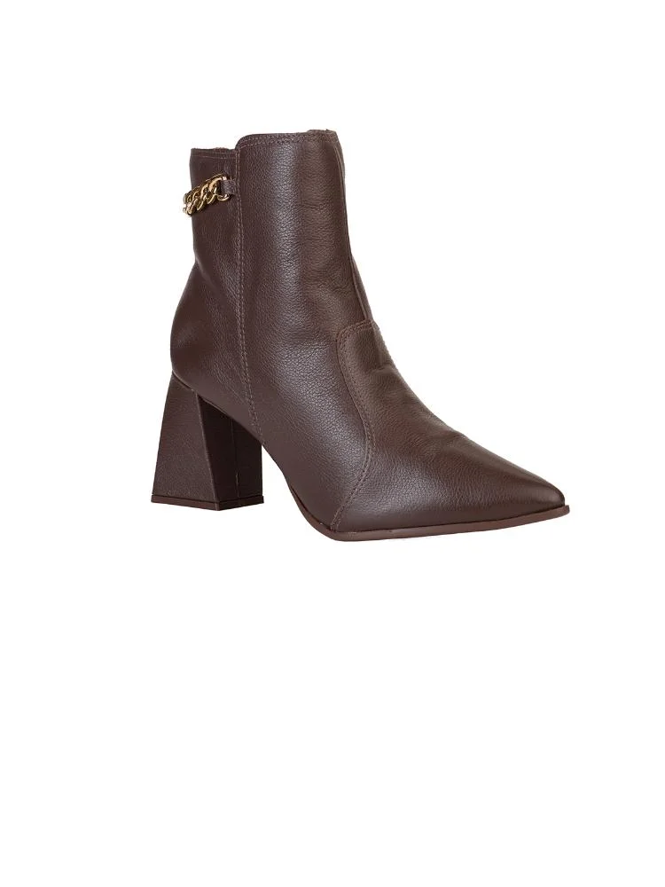 Ankle Boot Bebecê Em Couro Com Corrente Marrom 3