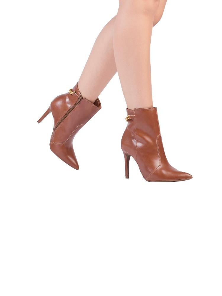 Bota Bebecê Ankle Boot Corrente Salto Alto Marrom 2