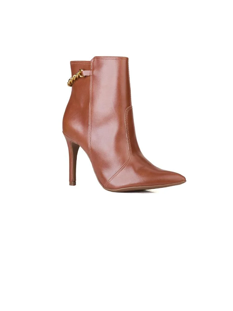 Bota Bebecê Ankle Boot Corrente Salto Alto Marrom 3