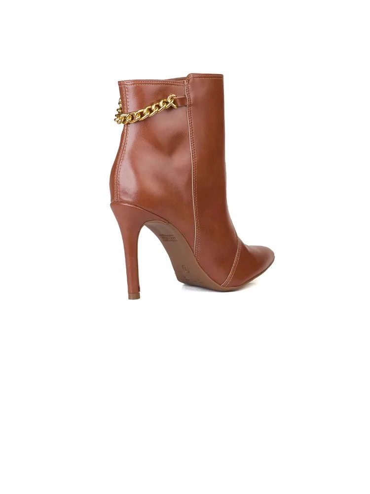 Bota Bebecê Ankle Boot Corrente Salto Alto Marrom 4