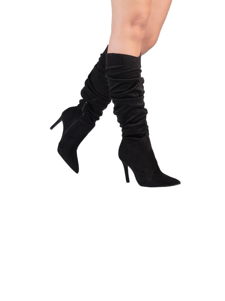 Bota Bebecê Slouchy Camurça Salto Alto Preto 2