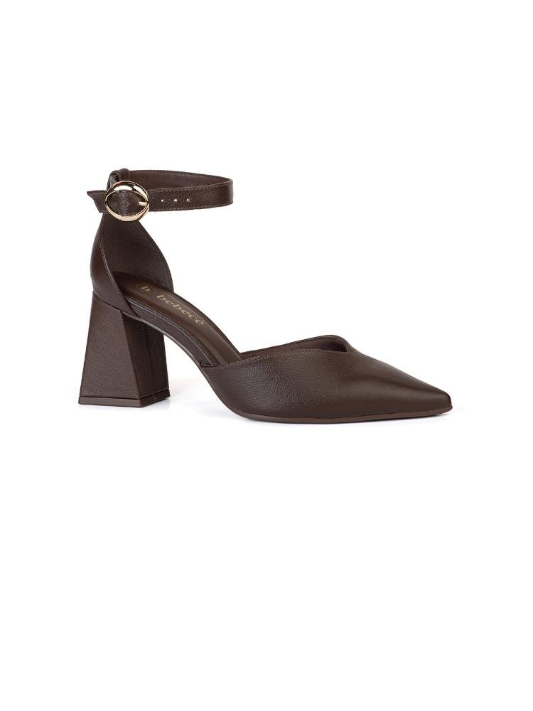 Scarpin Semi Aberto Couro Bebecê Tira Com Fivela Marrom 3