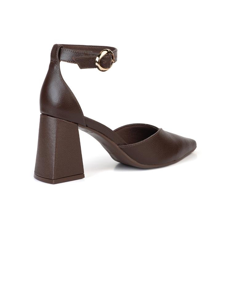 Scarpin Semi Aberto Couro Bebecê Tira Com Fivela Marrom 4