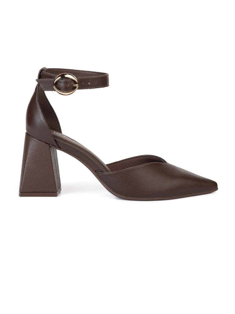 Scarpin Semi Aberto Couro Bebecê Tira Com Fivela