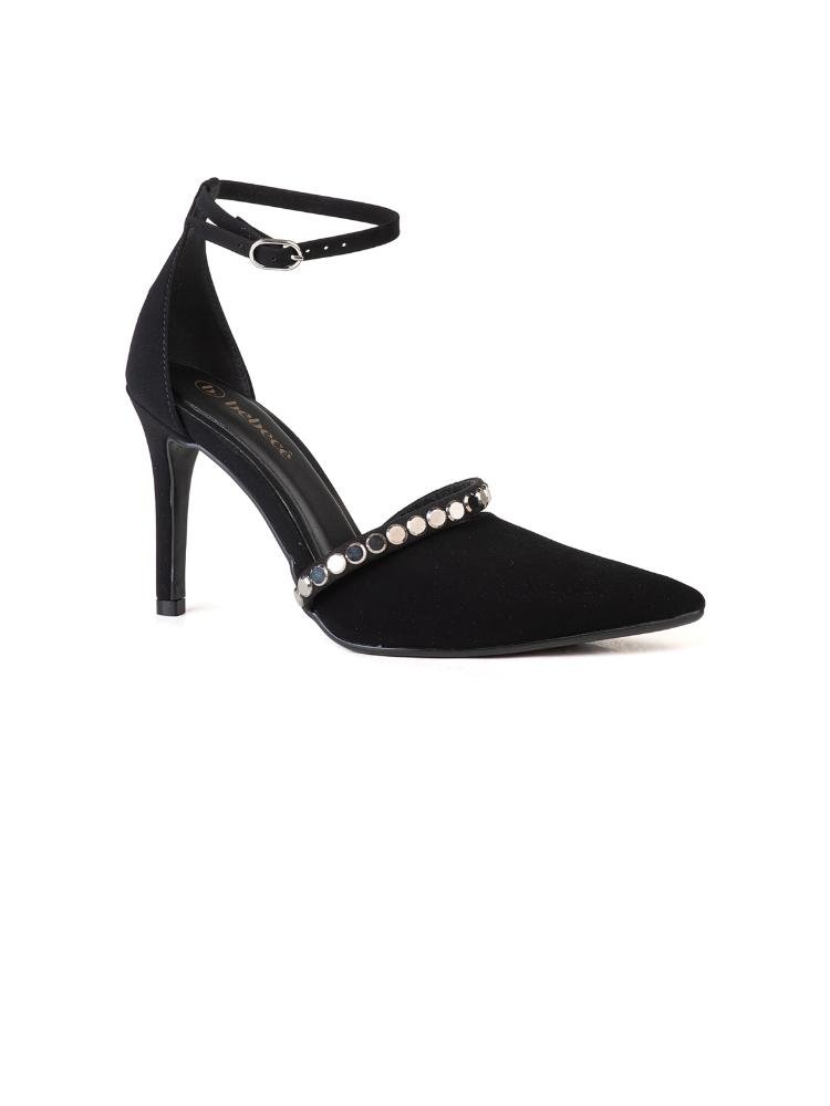 Scarpin Bebecê Semi Aberto Com Tira Em Strass Preto 3