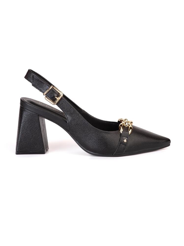 Scarpin Slingback Bebecê Couro com Enfeite Bridão