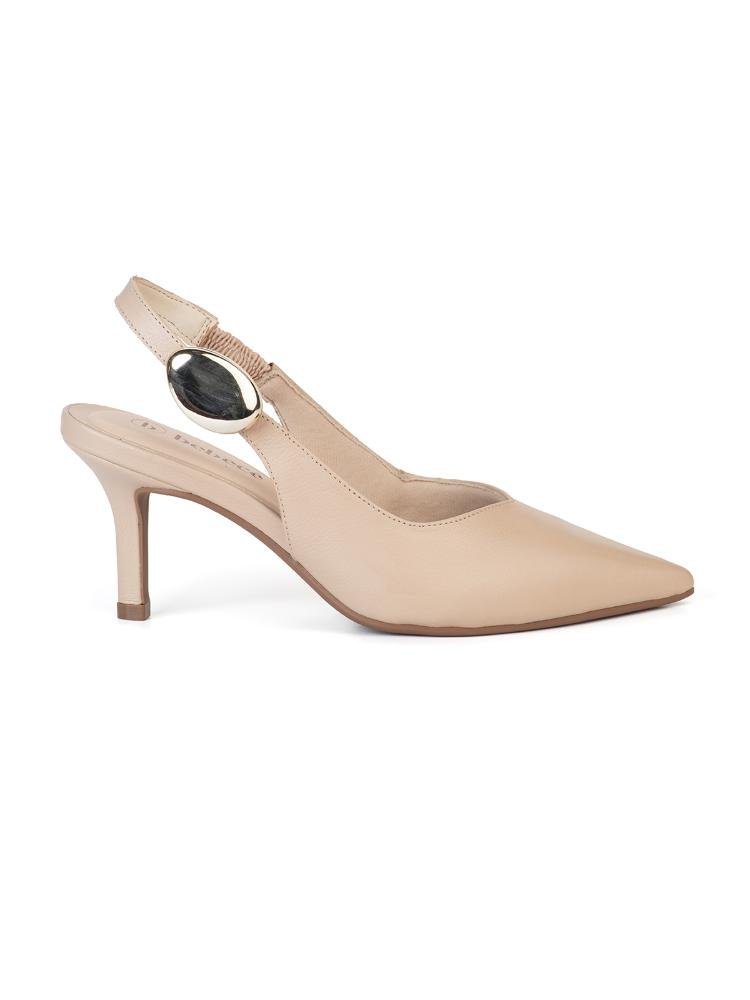 Scarpin Slingback Couro Bebecê Com Enfeite