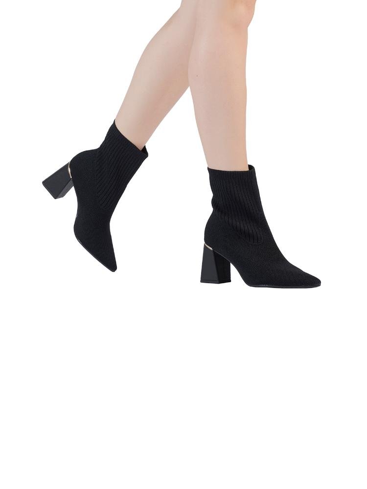 Bota Bebecê Knit com Salto Bloco Preto 2