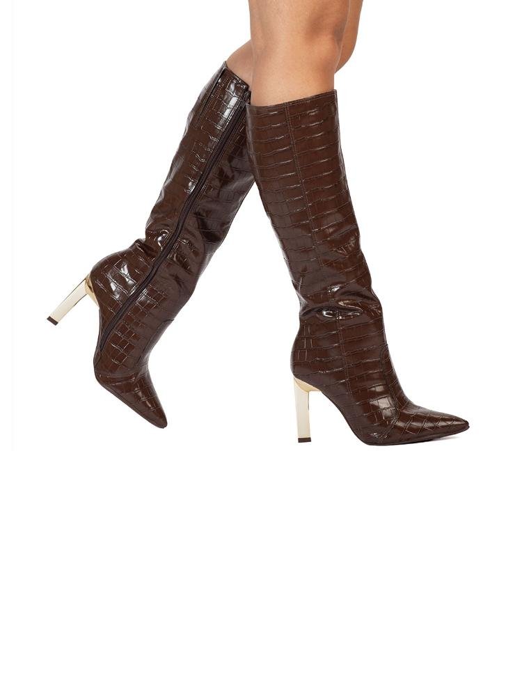Bota Bebecê Cano Alto Bico Fino Marrom 3