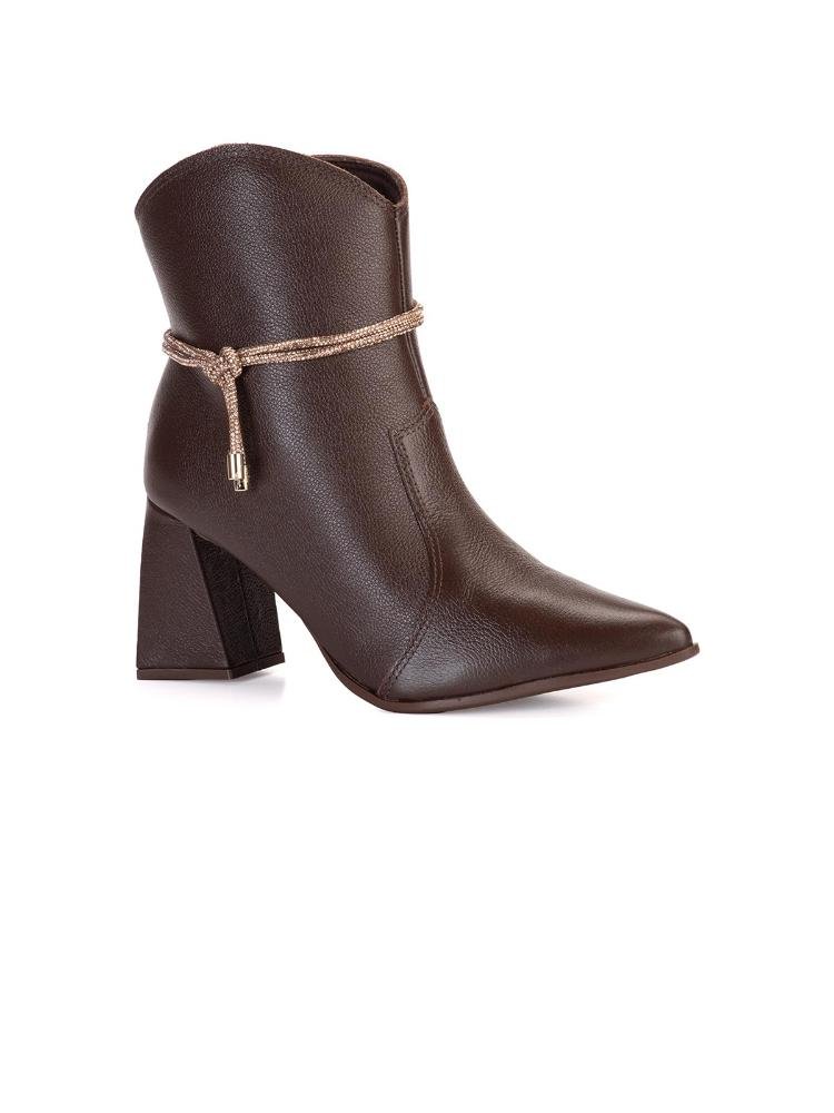 Bota Bebecê Couro Pulseira Strass Marrom 3