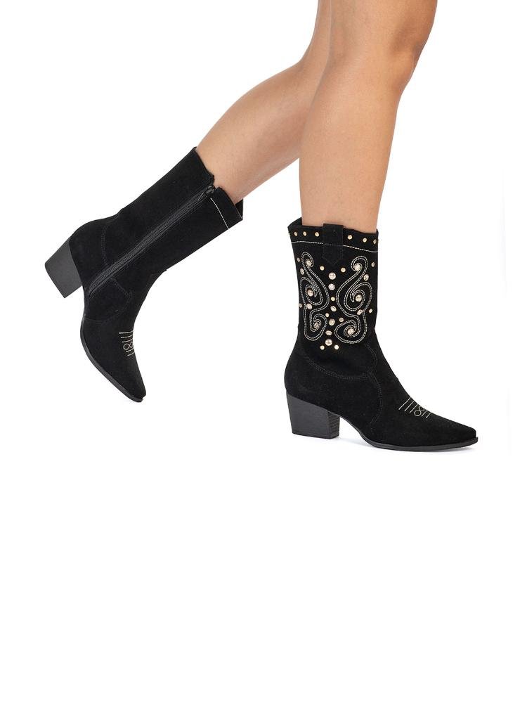 Bota Bebecê Western Com Tachas e Bordado Preto 2
