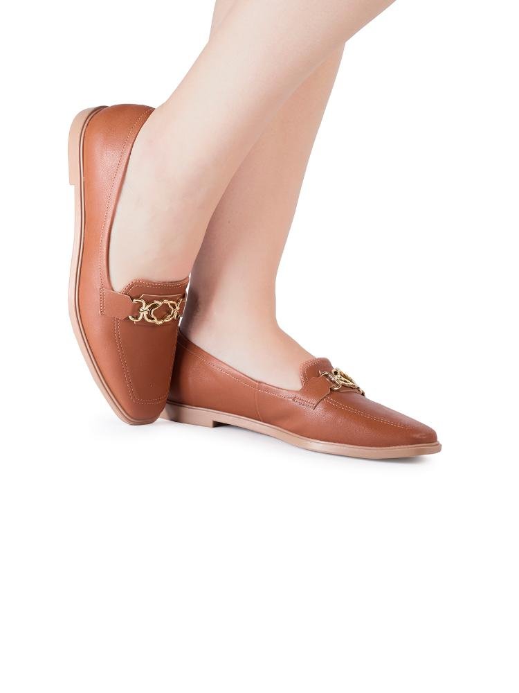 Mocassim Loafer Feminino Bebecê Com Detalhe em Bridão Marrom 2