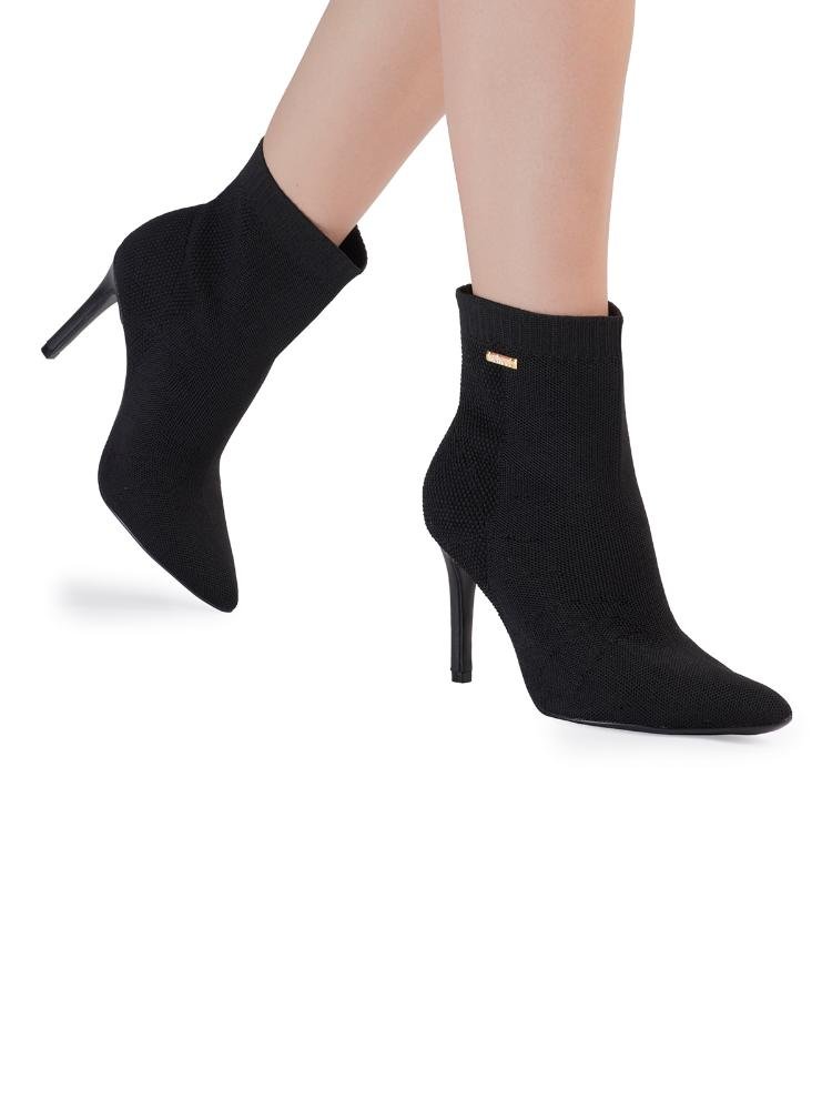 Bota Bebecê Knit Salto Alto Clássica Preto 2