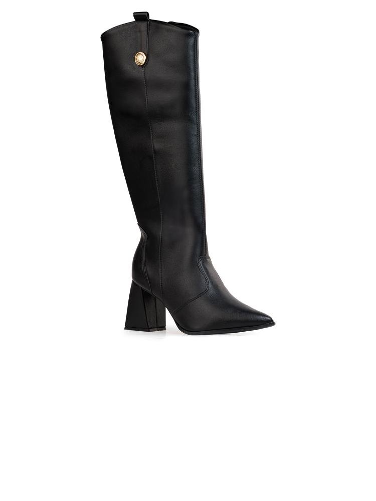Bota Cano Longo Bebecê Com Salto Bloco Geométrico Preto 3
