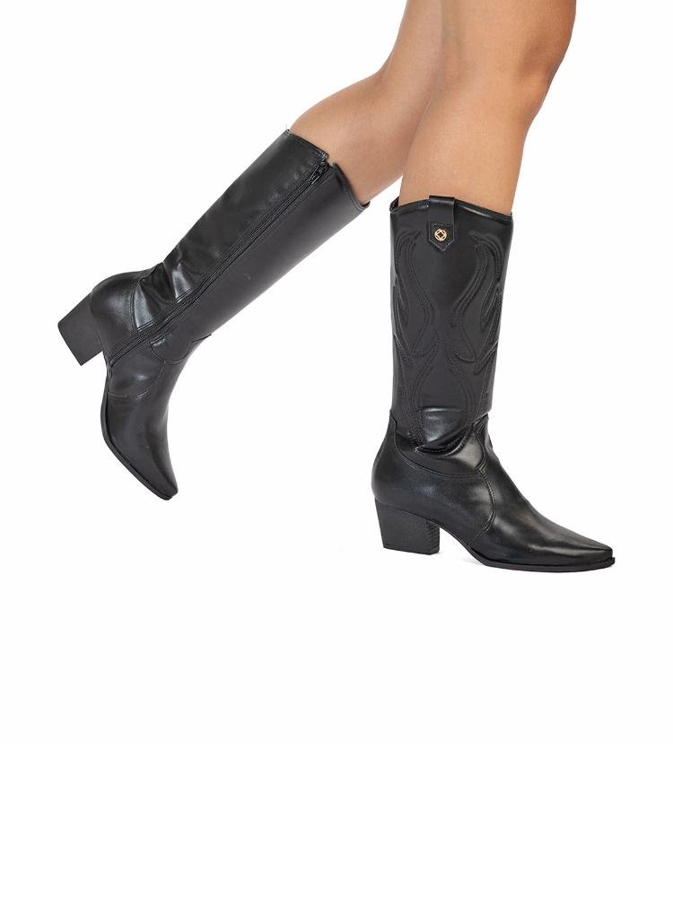 Bota Bebecê Western Cano Longo Com Bordados Preto 2