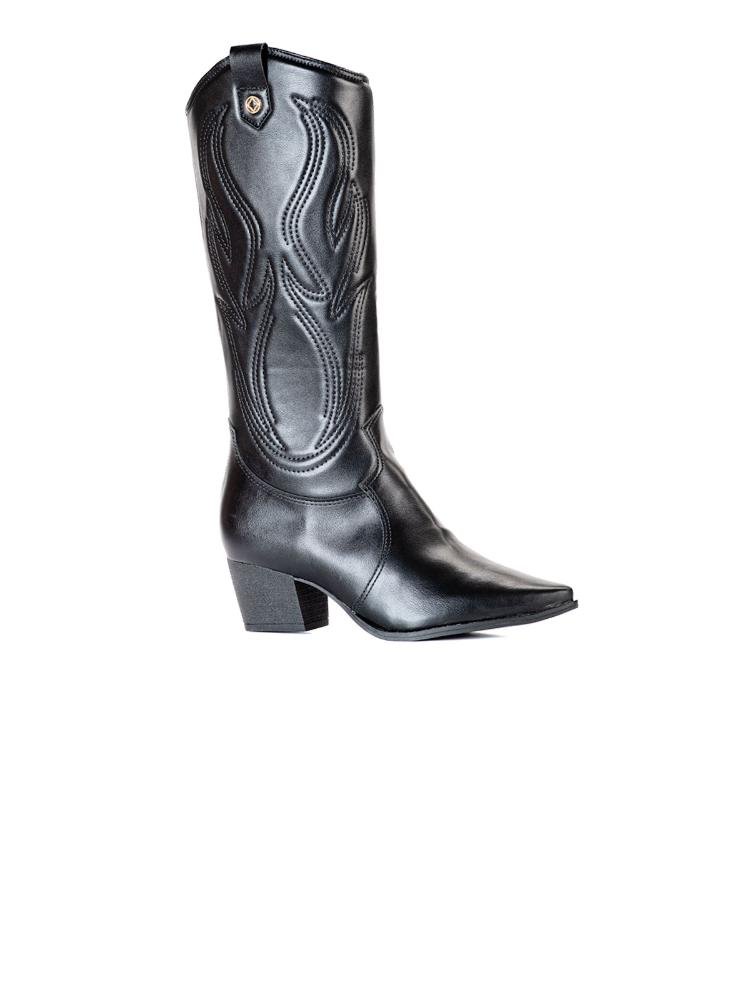 Bota Bebecê Western Cano Longo Com Bordados Preto 3