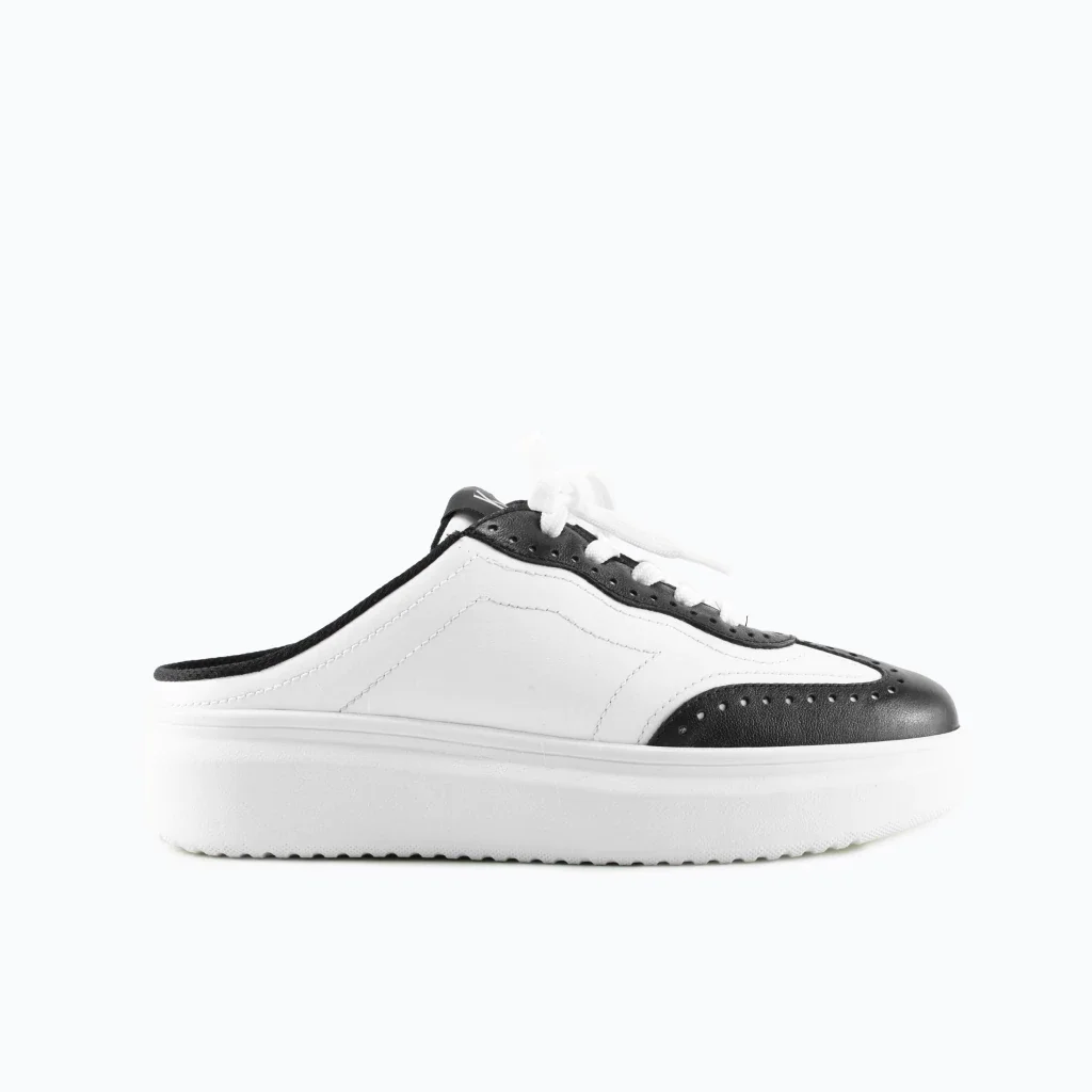Tênis Mule Fabiana em Couro Cor Preto/Branco