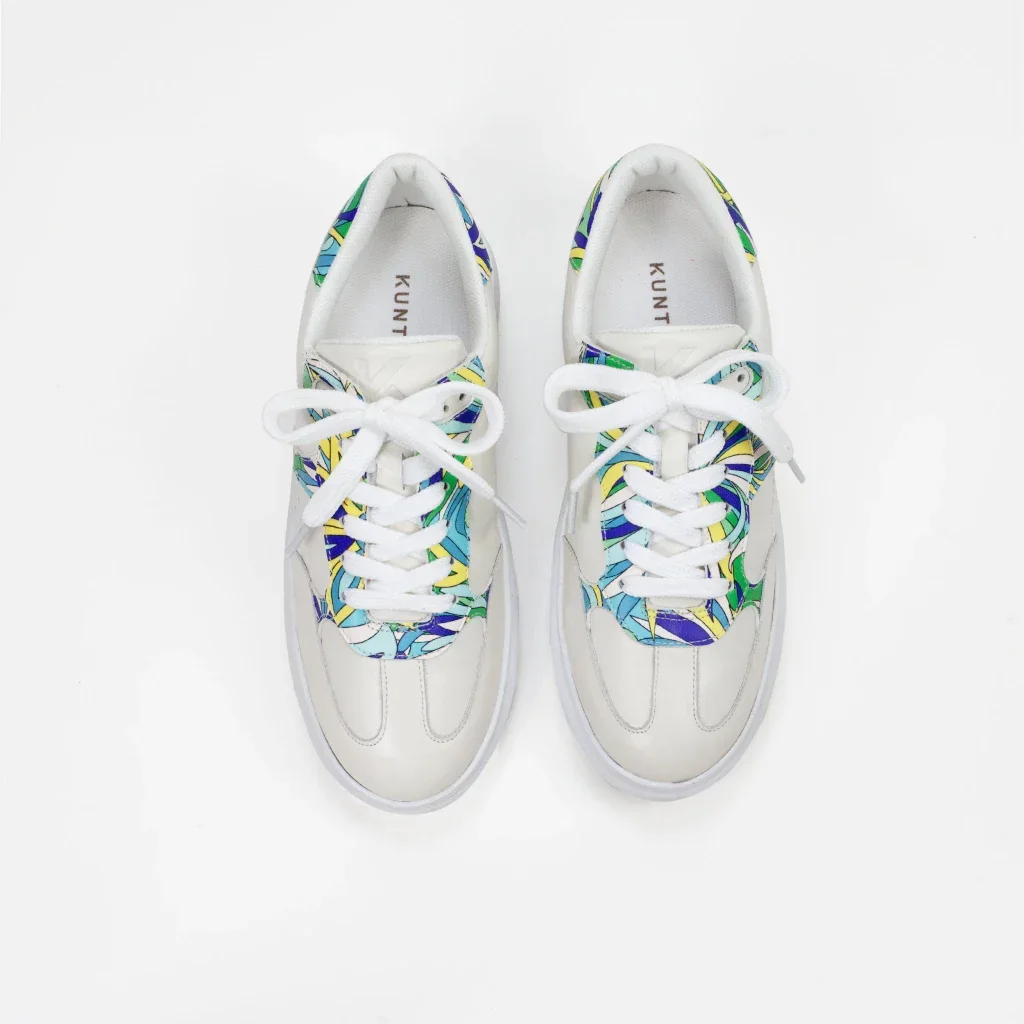 Tênis Ruby em Couro Cor Off White/Floral Verde Branco 3