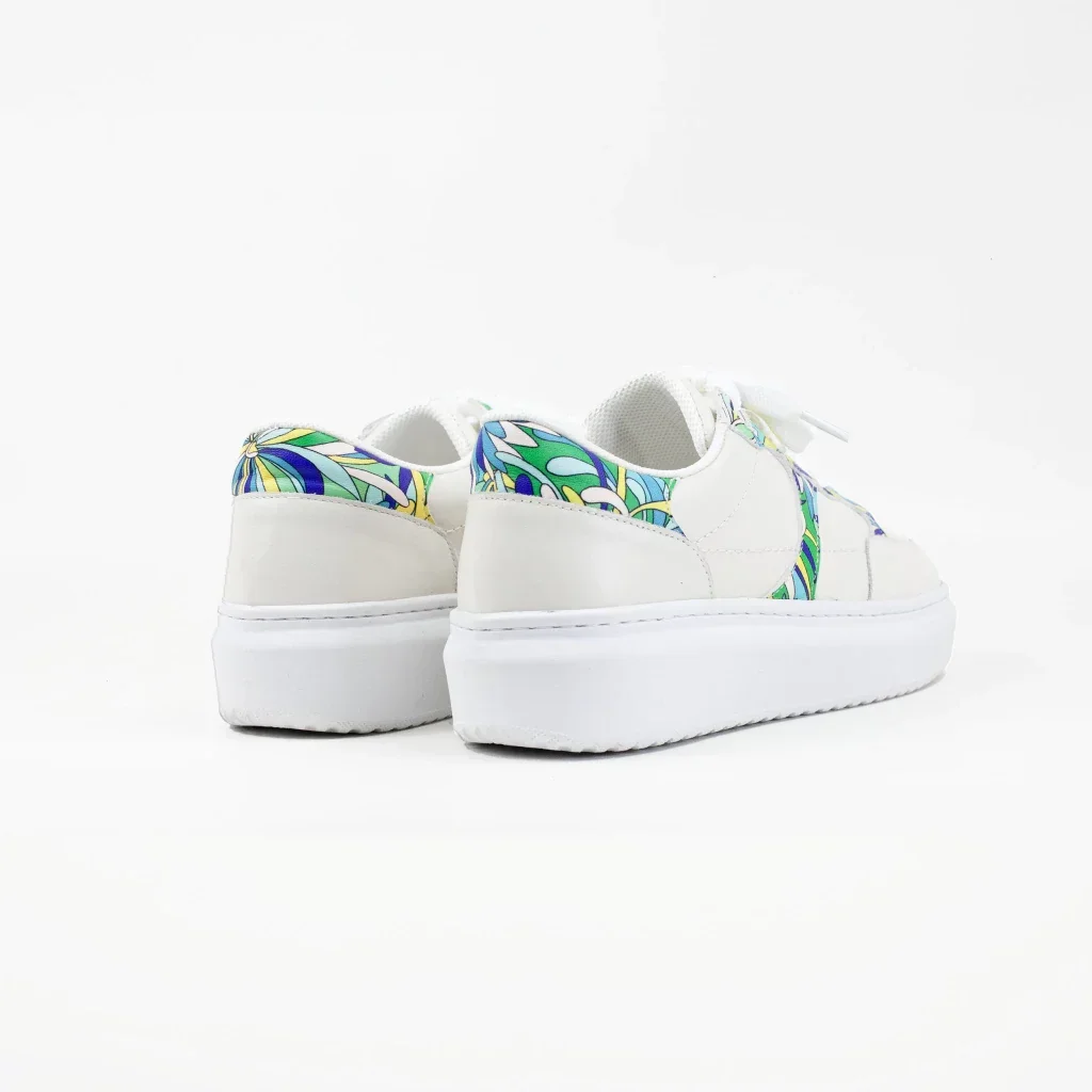 Tênis Ruby em Couro Cor Off White/Floral Verde Branco 4