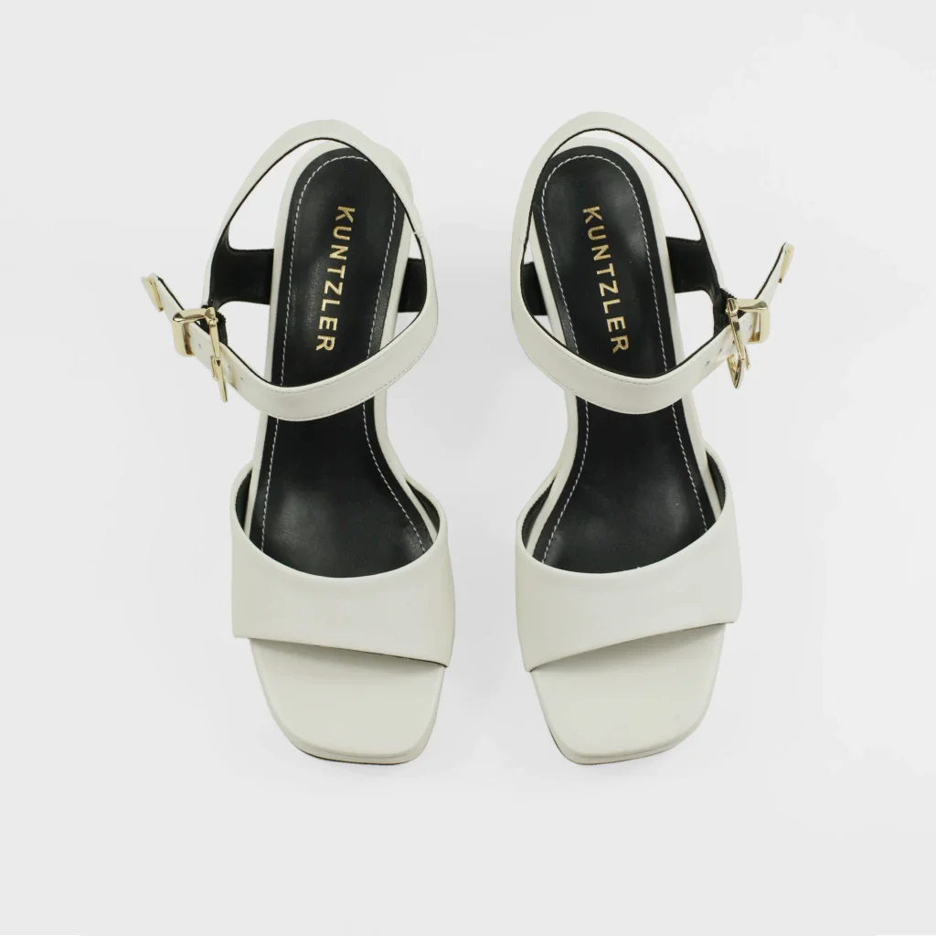 Sandália Plataforma Elisa em Couro Cor Off White Branco 3