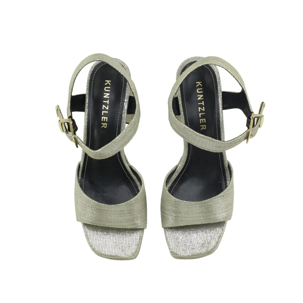 Sandália Plataforma Elisa em Couro Risca de Giz Cor Dourado Branco 2