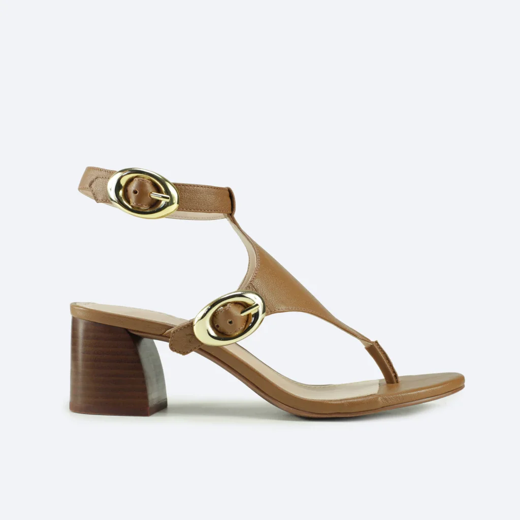 Sandália Valentina em Couro na Cor Caramelo
