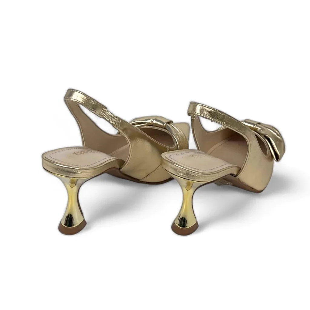 Slingback Catarina em Couro Cor Ouro Claro Dourado 4