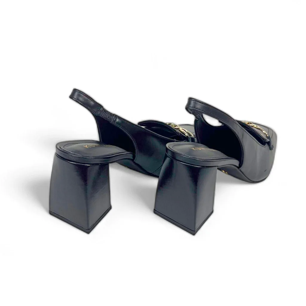 Slingback Monique em Couro Cor Preto Preto 4