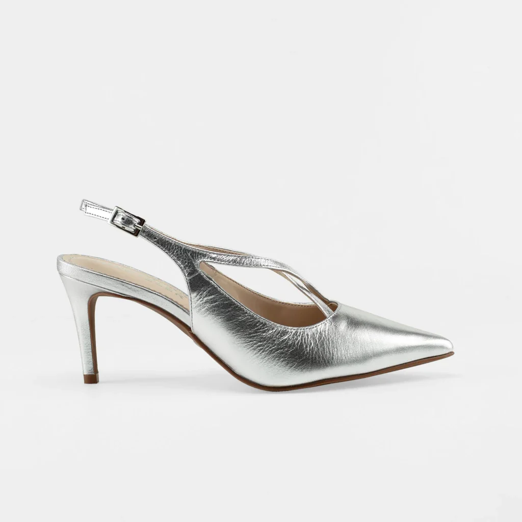 Slingback Leia em Couro Cor Prata