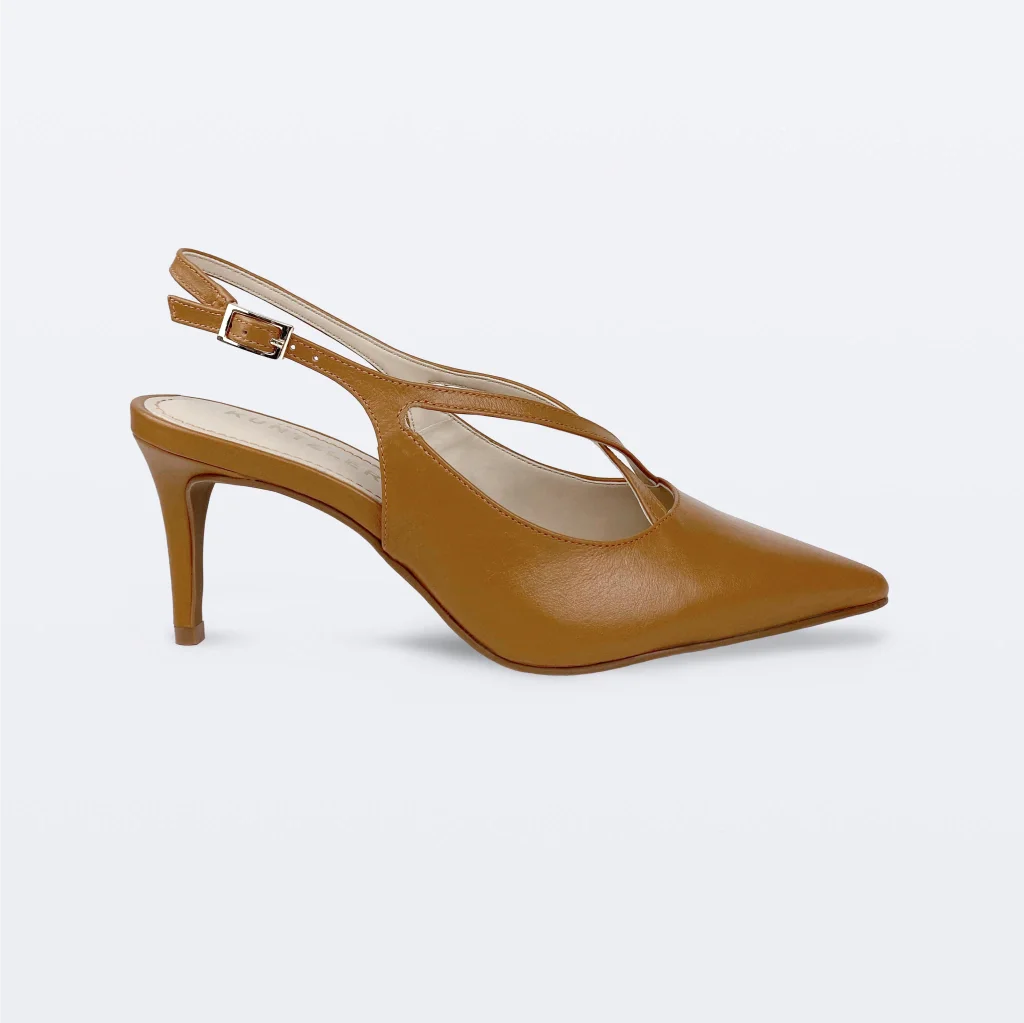 Slingback Leia em Couro Cor Canela
