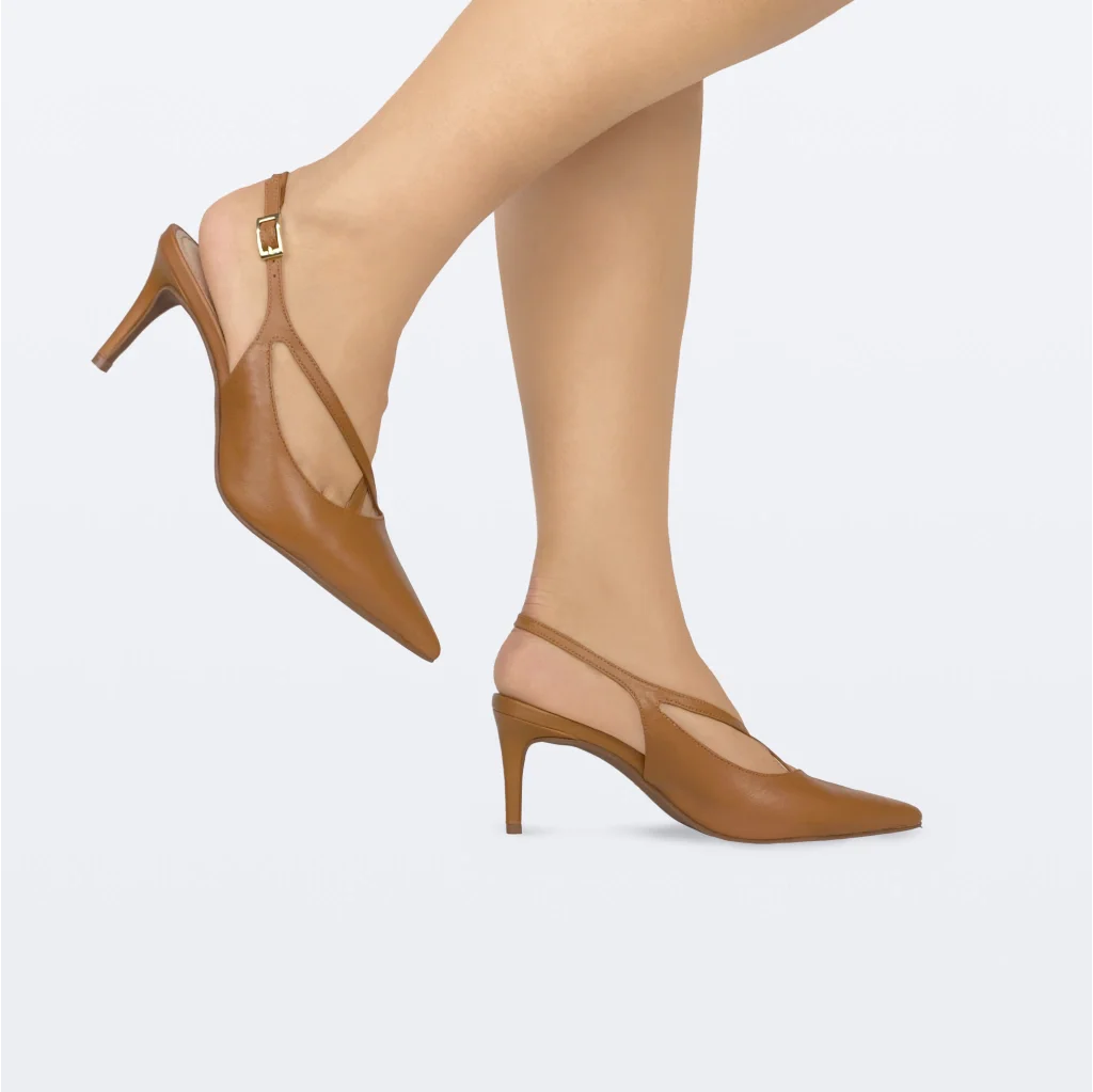 Slingback Leia em Couro Cor Canela Marrom 2