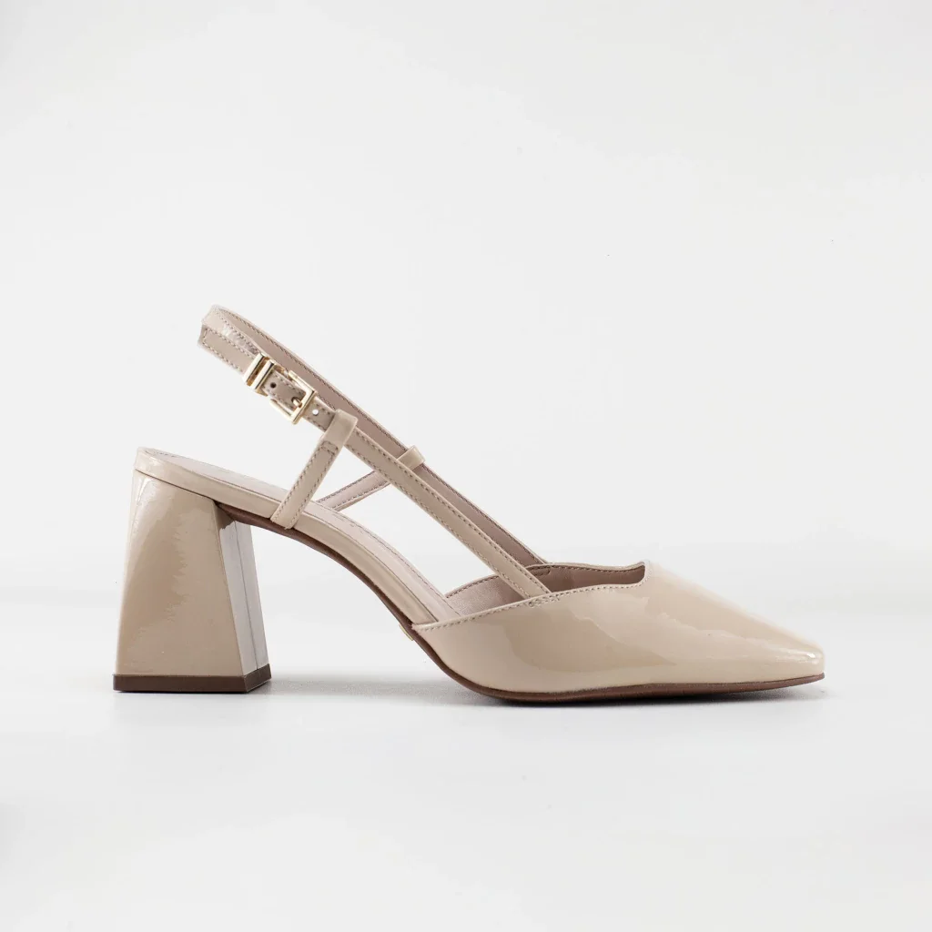 Slingback Amber em Couro Verniz Cor Nude Branco 2