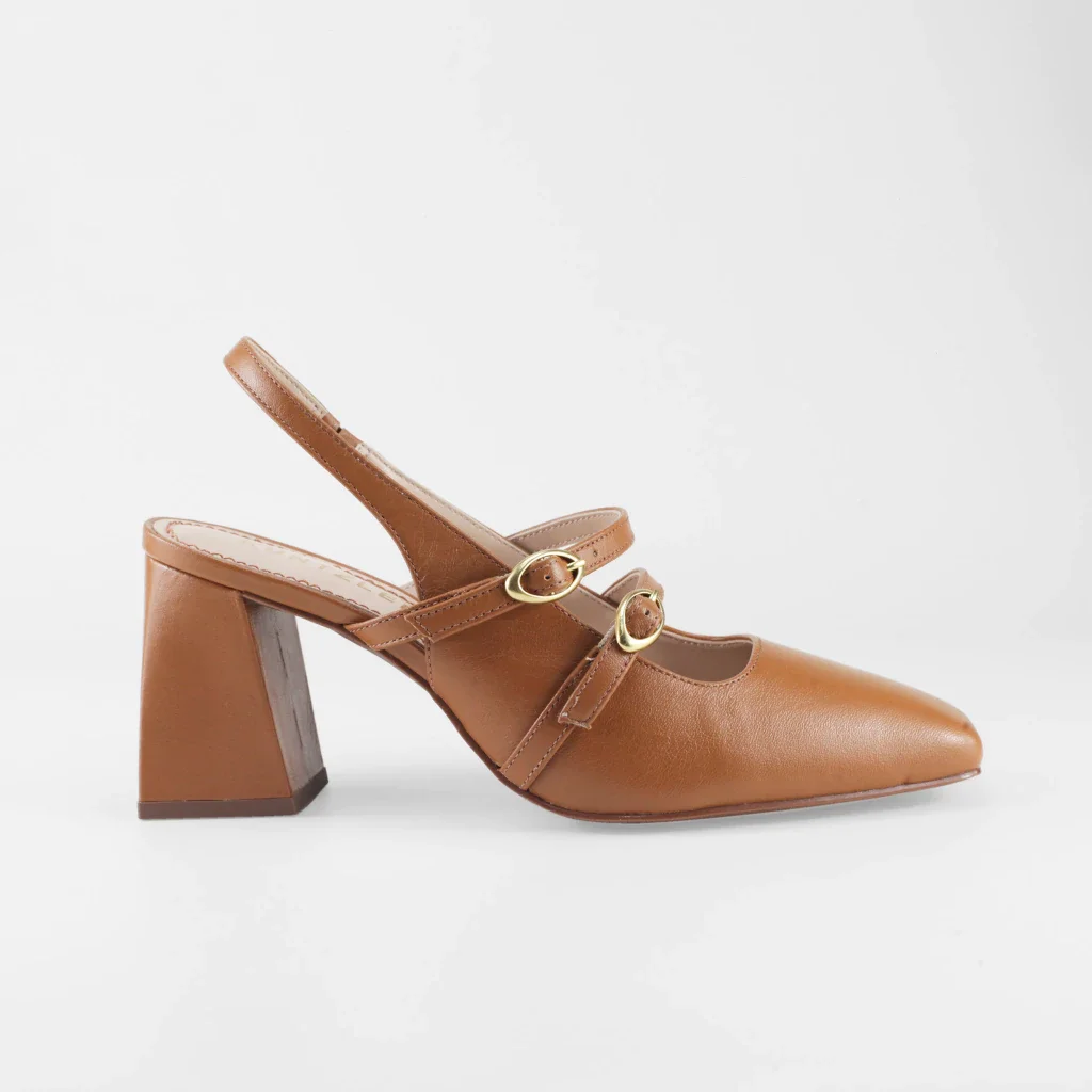 Slingback Monique em Couro Cor Caramelo