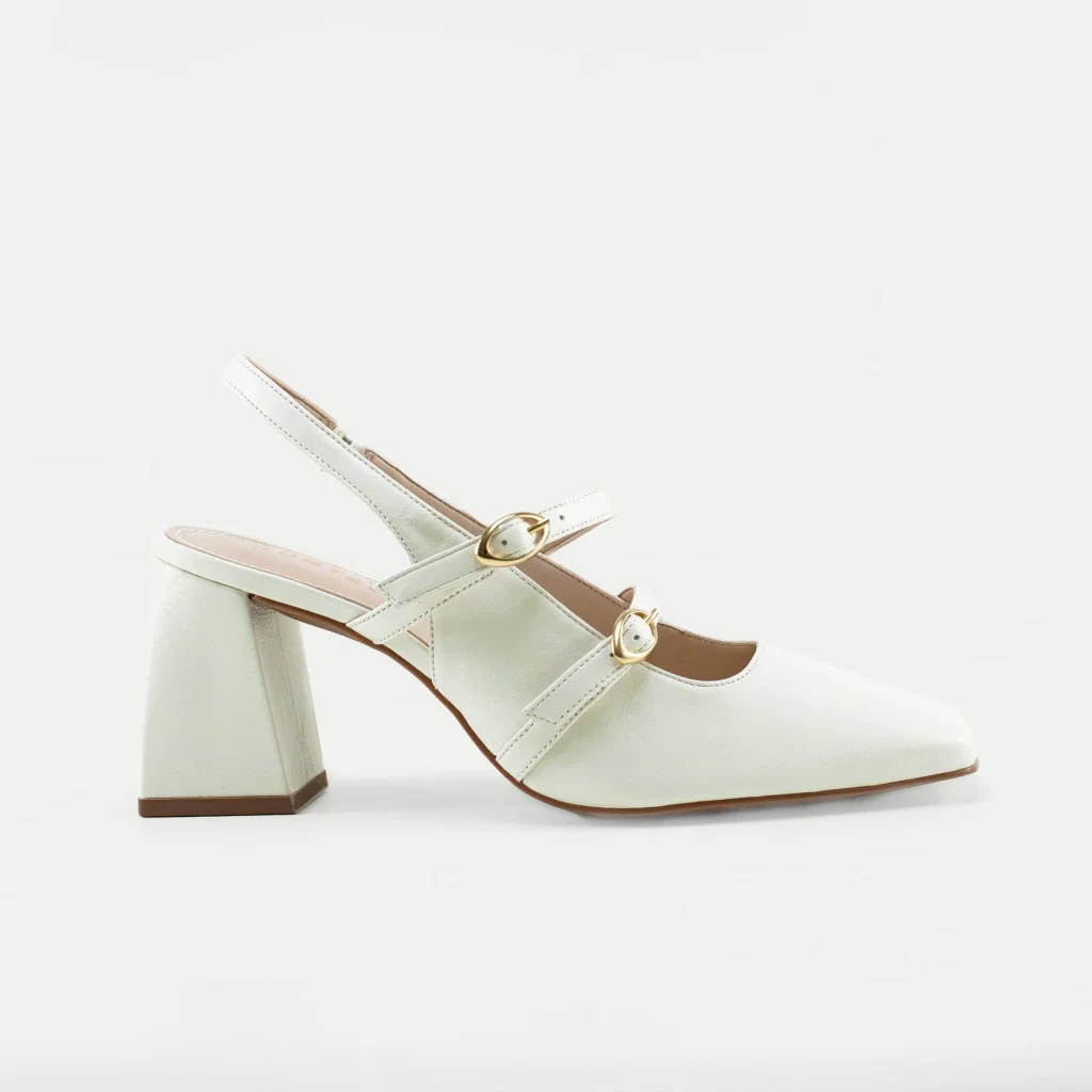 Slingback Monique em Couro Cor Off White