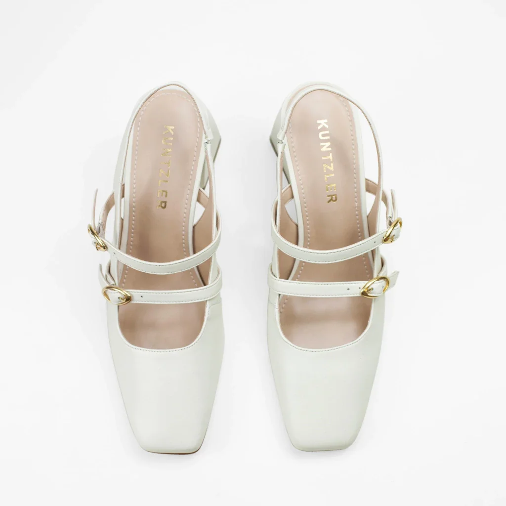 Slingback Monique em Couro Cor Off White Branco 3