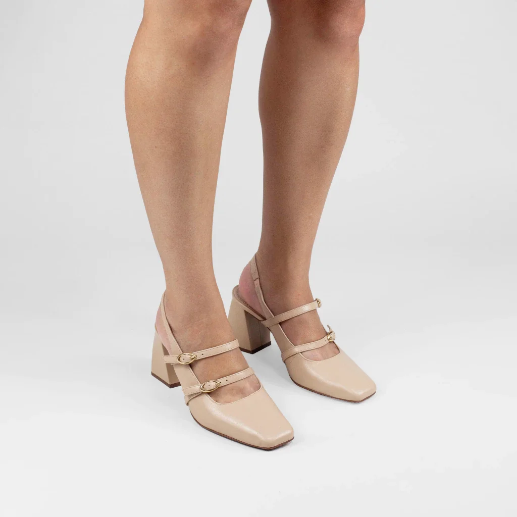 Slingback Monique em Couro Cor Nude Bege 2
