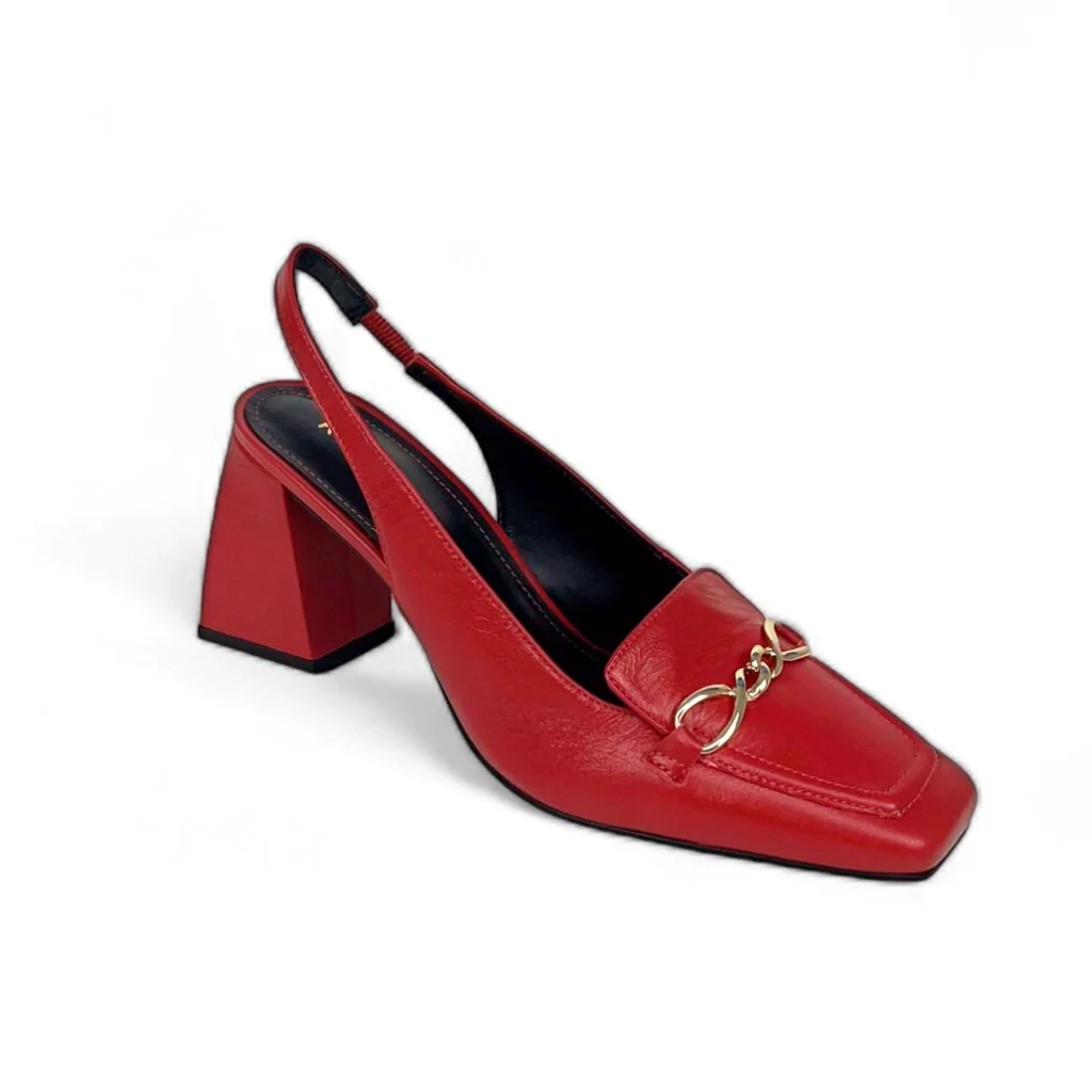 Slingback Monique em Couro Cor Vermelho