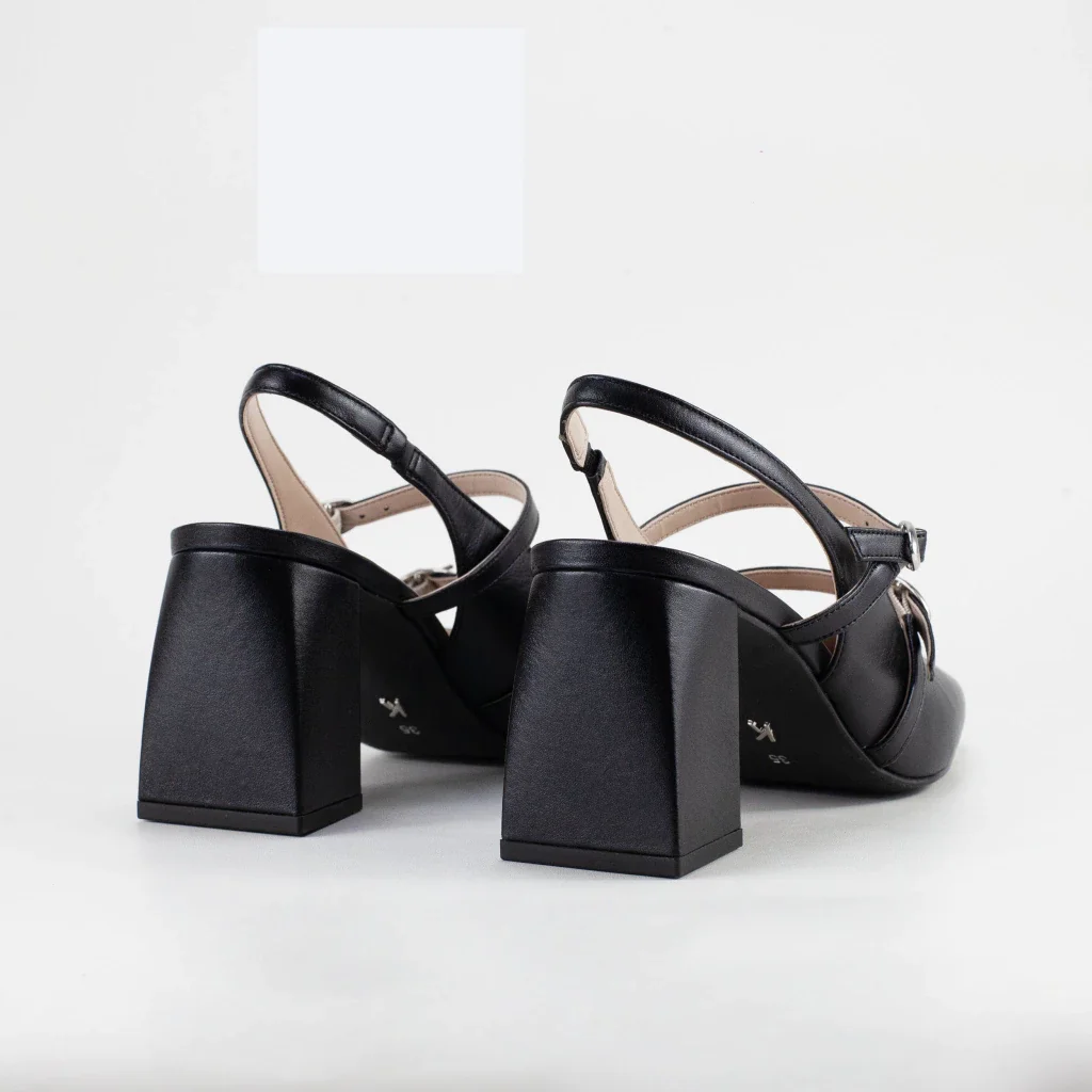 Slingback Monique Fivelas Dupla em Couro Cor Preto Preto 4
