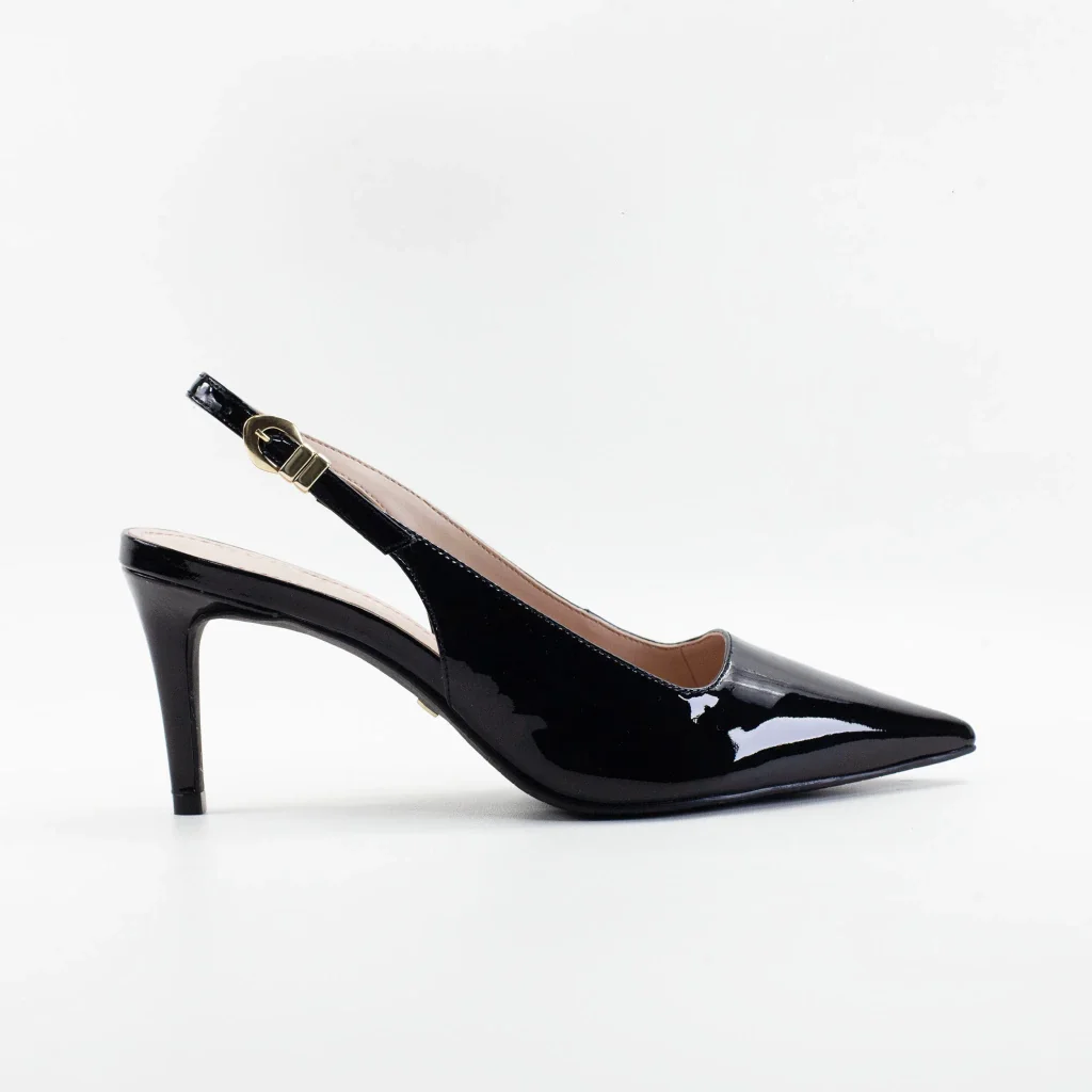 Slingback Vickie em Couro Verniz Cor Preto
