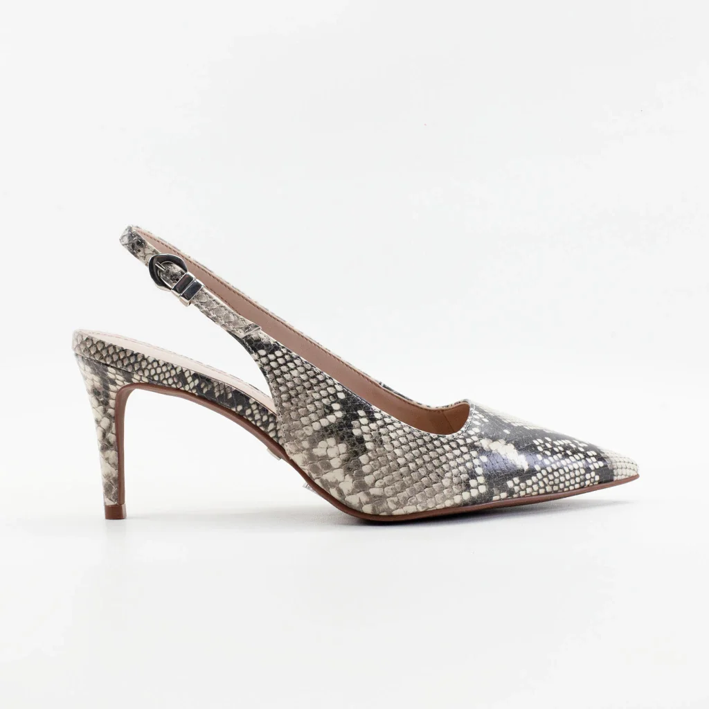 Slingback Vickie em Couro Snake Cor Off White