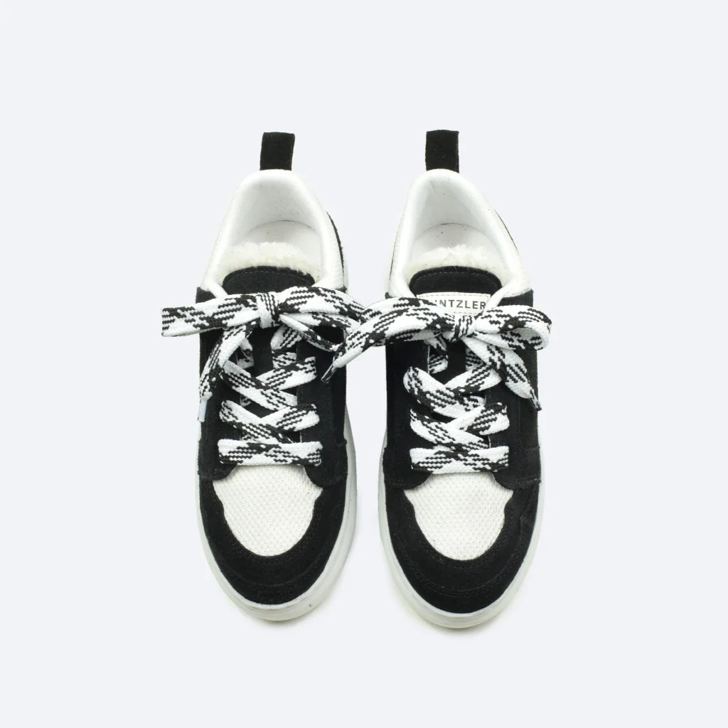 Tênis Vivian em Couro Camurça Cor Preto/Off White Preto/Branco 2