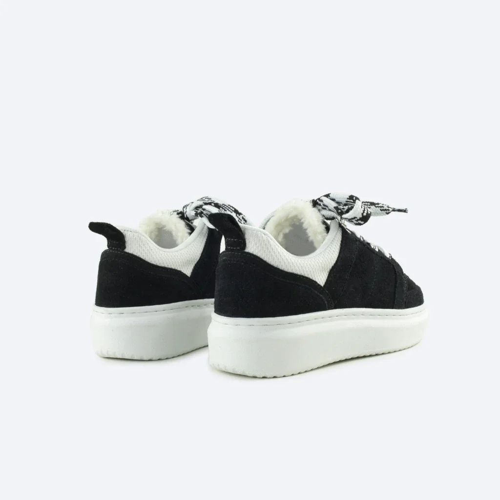 Tênis Vivian em Couro Camurça Cor Preto/Off White Preto/Branco 3