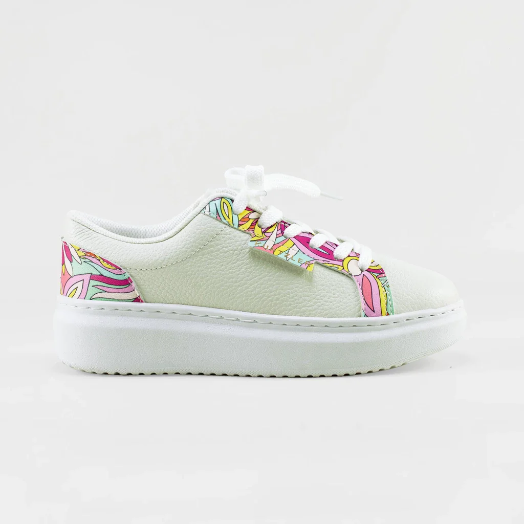 Tênis Vivian em Couro Cor Off White/Rosa